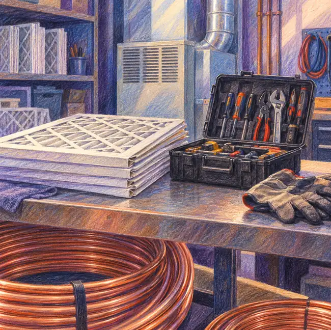 Illustration of hvac businesses equipment and workspace